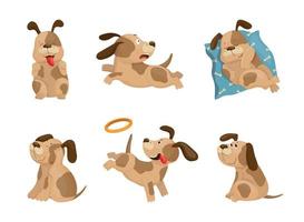 conjunto de ilustrações com personagem de cachorro vetor