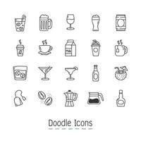 Doodle conjunto de ícones de bebidas vetor