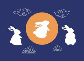 feliz ano novo chinês cartão 2023 com coelhos brancos fofos. ano do coelho. Festival de Outono vetor