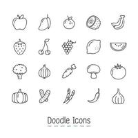 Doodle frutas e vegetais conjunto de ícones vetor