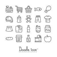 conjunto de ícones de doodle de supermercado vetor