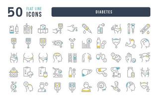 conjunto de ícones lineares de diabetes vetor