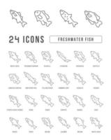 conjunto de ícones lineares de peixes de água doce vetor