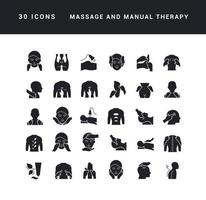 conjunto de ícones simples de massagem e terapia manual vetor