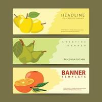 frutas saudáveis laranja para opções de variações horizontais de banners de modelo realista com estilo de cor plana vetor