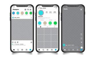 modelo de maquete do instagram realista na coleção de smartphones vetor
