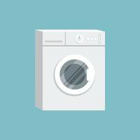 lavanderia em casa. máquina de lavar roupa isolada em fundo azul. ilustração plana vetor