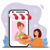 conceito de compras on-line de alimentos orgânicos vetor