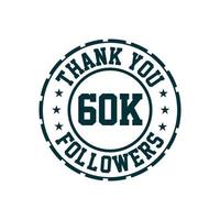 obrigado celebração de 60 mil seguidores, cartão de felicitações para 60.000 seguidores sociais. vetor