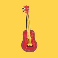 ilustração vetorial desenhada à mão de uma guitarra vermelha em fundo amarelo vetor