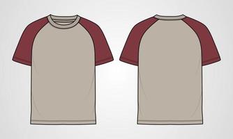 modelo de ilustração vetorial de esboço plano de moda técnica de camiseta raglan de manga curta vetor