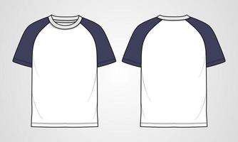 modelo de ilustração vetorial de esboço plano de moda técnica de camiseta raglan de manga curta vetor