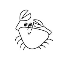 caranguejo de vetor bonito com olhos e sorriso. livro de colorir para crianças com criaturas do mar. ilustração em estilo doodle isolado no fundo branco