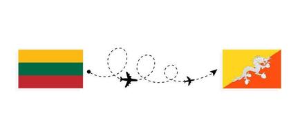 voo e viagem da Lituânia para o Butão pelo conceito de viagem de avião de passageiros vetor