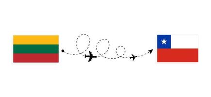 voo e viagem da lituânia para o chile pelo conceito de viagem de avião de passageiros vetor