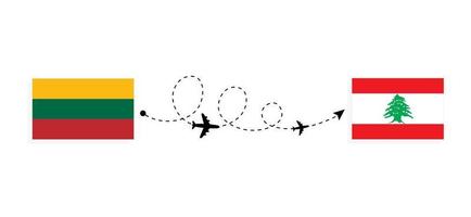 voo e viagem da Lituânia para o Líbano pelo conceito de viagens de avião de passageiros vetor
