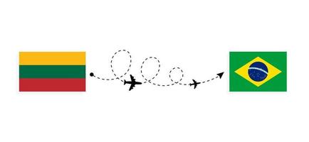 voo e viagem da lituânia para o brasil pelo conceito de viagem de avião de passageiros vetor