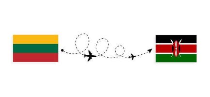 voo e viagem da Lituânia para o Quênia pelo conceito de viagem de avião de passageiros vetor