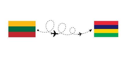 voo e viagem da Lituânia para as Maurícias pelo conceito de viagem de avião de passageiros vetor