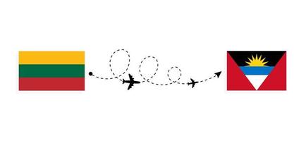 voo e viagem da lituânia para antígua e barbuda pelo conceito de viagem de avião de passageiros vetor