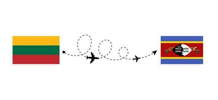 voo e viagem da lituânia para eswatini pelo conceito de viagem de avião de passageiros vetor