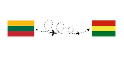 voo e viagem da lituânia para a bolívia pelo conceito de viagem de avião de passageiros vetor