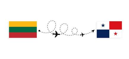 voo e viagem da lituânia para o panamá pelo conceito de viagem de avião de passageiros vetor
