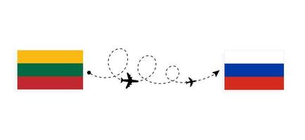 voo e viagem da lituânia para a rússia pelo conceito de viagem de avião de passageiros vetor