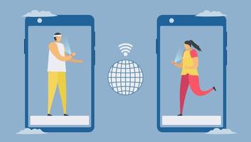 comunicação on-line com o conceito de distanciamento social do smartphone vetor