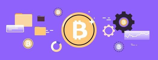 transferência de dinheiro on-line e compra ou venda de bitcoin, ilustração vetorial plana de progresso de blockchain de criptomoeda de pagamento online. vetor