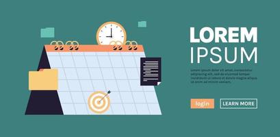 gerenciamento de tempo e calendário com ilustração vetorial plana de página inicial da web. vetor