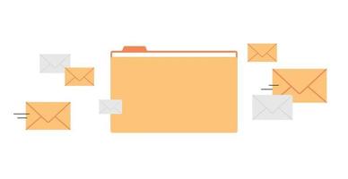 pastas de correio envelopes e ilustração em vetor plana de documentos de arquivo.