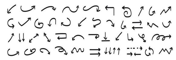 conceito de setas desenhadas à mão e setas simples na ilustração vetorial plana de fundo branco. vetor