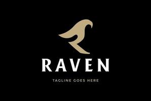 letra inicial dourada minimalista elegante simples r para raven hawk falcon bird logo design vector