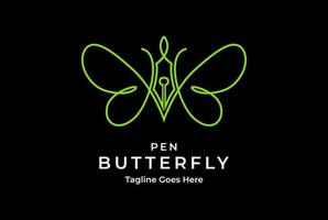 caneta lápis monograma de borboleta para educação escolar vetor de design de logotipo de universidade de faculdade
