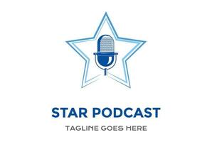 estrela simples azul com microfone de microfone para vetor de design de logotipo de estúdio de gravação de rádio podcast