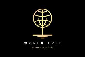 vetor de design de logotipo de árvore de planeta planeta globo dourado minimalista simples