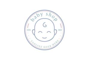 carinha de sorriso bonitinho vintage circular para vetor de design de logotipo de selo de loja de bebê
