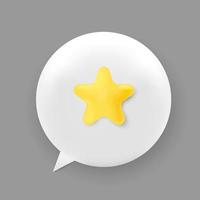 bolha de bate-papo branco mínimo 3d moderno com estrelas em fundo cinza. conceito de publicação de mídia social. renderização 3D. vetor