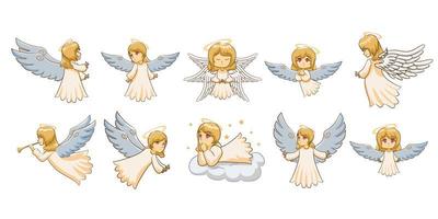 conjunto de desenhos animados de anjo vetor
