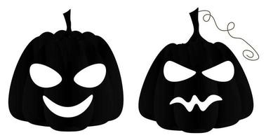 conjunto de abóboras de halloween esculpidas assustadoras com um rosto assustador, jack-o-lantern, símbolos de símbolo de feriado de halloween. coleção de ilustrações vetoriais para decoração de férias, cartões postais, convites, banner vetor