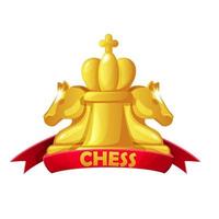 ícone de xadrez com figuras de xadrez e fita vermelha para jogo de tabuleiro de estratégia de xadrez vetor
