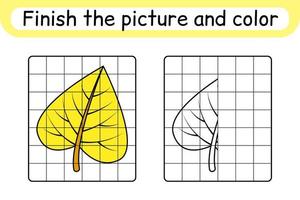 complete a imagem de bétula folha. copie a imagem e a cor. terminar a imagem. livro de colorir. jogo de exercício de desenho educacional para crianças vetor