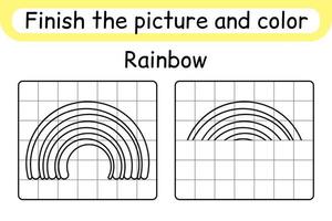 complete o arco-íris da imagem. copie a imagem e a cor. terminar a imagem. livro de colorir. jogo de exercício de desenho educacional para crianças vetor