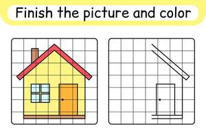 completar a imagem em casa. copie a imagem e a cor. terminar a imagem. livro de colorir. jogo de exercício de desenho educacional para crianças vetor