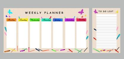 modelo de planejador semanal de estudante e estudante. 210722 vetor
