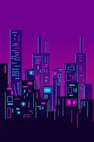 skyline de design de arte de linha de neon cyberpunk da cidade com edifícios, torres. luzes brilhantes da paisagem urbana, ilustração vetorial de arquitetura. vetor