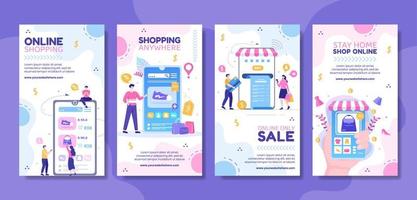 modelo de histórias de mídia social de compras on-line ilustração em vetor plano de fundo dos desenhos animados