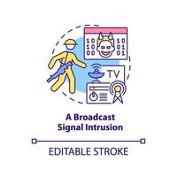 ícone de conceito de intrusão de sinal de transmissão. forma de ilustração de linha fina de idéia abstrata de guerra de informação. desenho de contorno isolado. traço editável. vetor