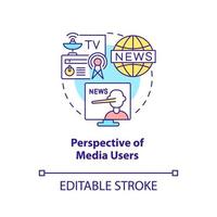 perspectiva do ícone do conceito de usuários de mídia. guerra de informações sobre ilustração de linha fina de idéia abstrata de internet. desenho de contorno isolado. traço editável. vetor